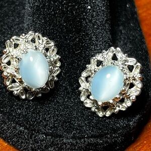 Elegant Silver Plated and Blue Gemstone Earrings